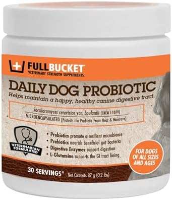 FullBucket Daily Dog Probiotic 30 Servings - Support Natural Digestion, Treat & Prevent Diarrhea - Probiotics, Prebiotics & Digestive Enzymes All in One Tasty Probiotic Powder for Dogs