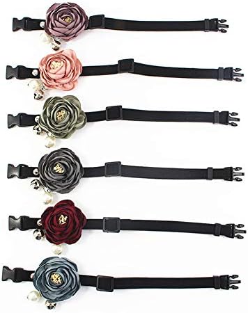 Peony Flower Cat Dog Collar Bow Tie - Suede Puppy Necklace with Bell Pearl - Chihuahua Yorkie Clothes Costume Outfits Accessory, Adjustable and Handmade (Pink, Size S)