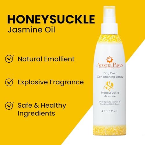 Dog Coat Conditioning Spray - Pet-Friendly Detangler Spray with Natural Essential Oils for Dogs - Daily Dog Spray to Eliminate Odors and Knots - Honeysuckle Jasmine 4.5 oz.