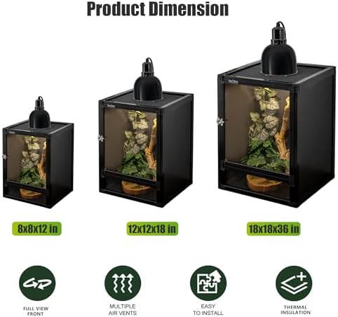 Jumping Spider Enclosure, Toxirium 8" x 8" x 12" Small Reptile Cage Hatching Habitat, Screen & Acrylic Doors, Ventilated Terrarium for Lizards, Snakes, Frogs, Easy Assembly, Two Doors