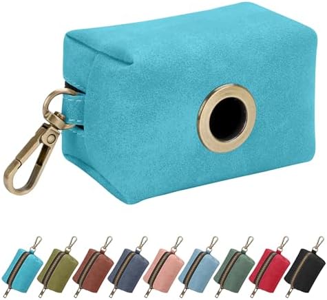 Didog PU Leather Dog Poop Bag Holder, Easy-Pull with Metal Clip, Light Blue