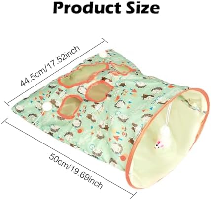 SYCOOVEN Cat Tunnel Bag for Indoor Cats, Pet Collapsible Tunnel Crinkle Sack Bag with 1 Little Mouse & Toy Ball, Crinkle Paper Interactive Cat Toys Hide and Seek(Green Pattern)