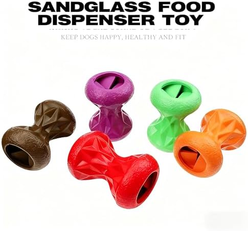 Sandglass Interactive Dog Food Dispenser Toy,chew Resistant, Dumbbell Shape,Teeth Cleaning Treat Puzzle Ball for Dogs (Red)