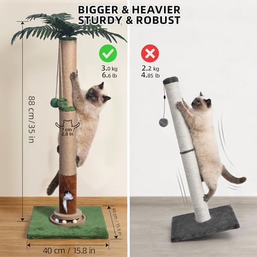 Fantasreen Cat Scratching Post 35'' Tall with Toy Mouse for Indoor Cats, Green