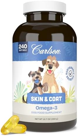 Carlson Omega-3 Fish Oil Soft Gels for Dogs, Supports Skin & Coat, Joint & Heart Health, Dog Supplement, 240 Soft Gels