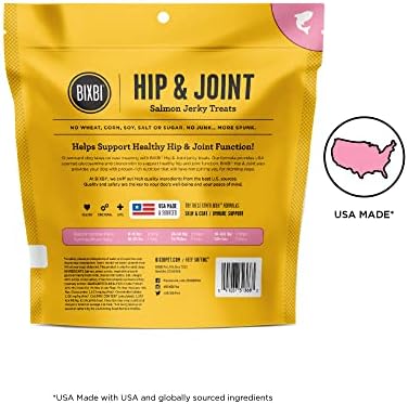 BIXBI Hip & Joint Support Salmon Jerky Dog Treats, 10 Oz - USA Made Grain Free Dog Treats - Glucosamine, Chondroitin for Dogs - High in Protein, Antioxidant Rich, Whole Food Nutrition, No Fillers