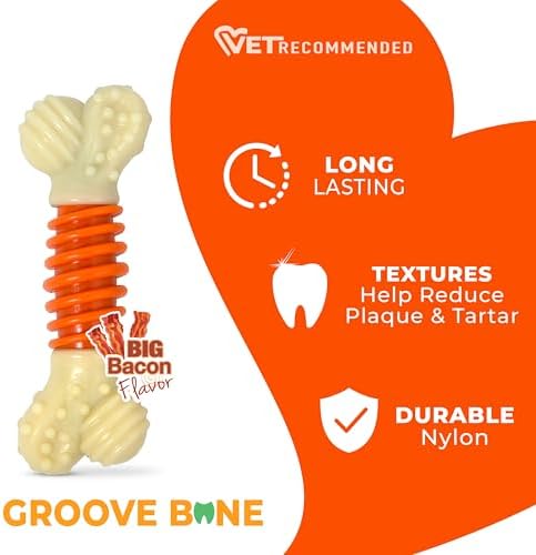 Nylabone Power Chew Dental Groove Bone Dog Chew Toy, Bacon Flavor, Large