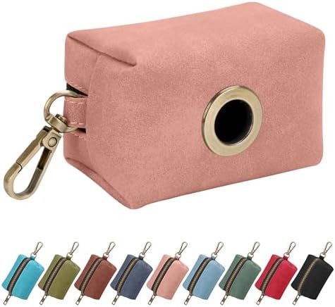 Didog PU Leather Dog Poop Bag Holder, Easy-Pull with Metal Clip, Pink