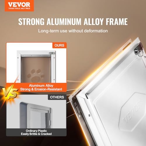 VEVOR Pet Door for Interior and Exterior Doors, Aluminum Frame, Metal Closing Panel and Lock, Strong and Durable Dog Door, Pet Door Suitable for Large Dogs (White-Large)