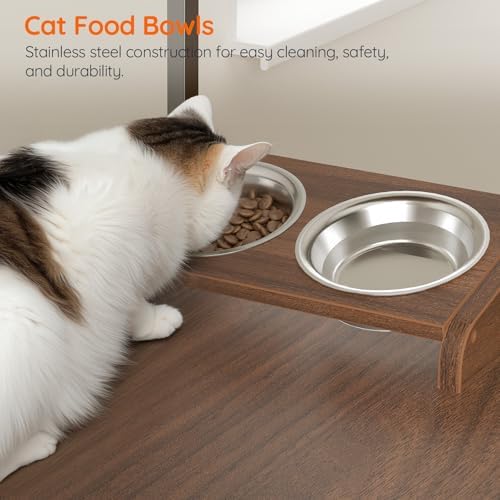 HOOBRO Cat Automatic Litter Box Enclosure Furniture, 30.5" L x 26.8" W x 61" H, Hidden Robotic Litter Box Cabinet, Dog-Proof Shelf with Charging Station, Scratching Mat, Bowls, Walnut WL68UMZ03N1