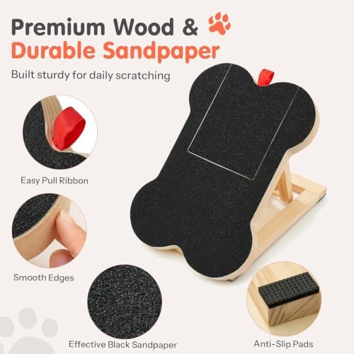 Dog Nail Scratch Board with Treat Dispenser, Wooden Nail File Board for Large Medium Small Dogs, Anti-Slip Sandpaper Pad, Pet Nail Grinder Alternative, Claw Trimmer Tool with Replacement Paper