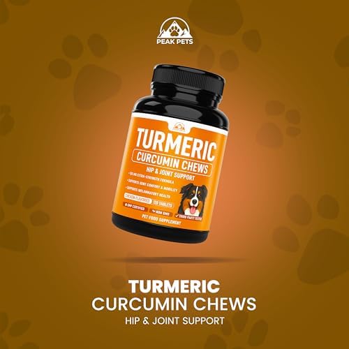 Turmeric for Dogs (155mg) Turmeric Curcumin Supplement for Dogs with BioPerine - Immune System Hip, Mobility & Joint Support - 120 Chicken Flavor Chewable Tablets - Third Party Tested & Non-GMO