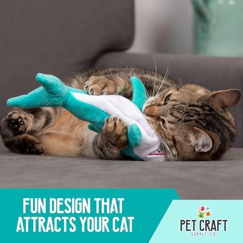 Pet Craft Supply Wiggle Pickle and Shimmy Shark Flipper Flopper Interactive Electric Realistic Flopping Wiggling Moving Fish Potent Catnip and Silvervine Cat Toy, Multi (8726), All Breed Sizes