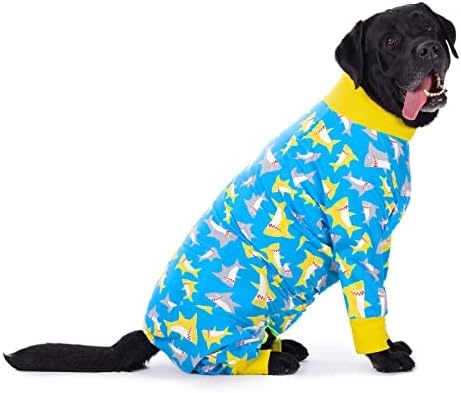 Dog Surgery Recovery Suit Female Male for Dogs After Surgery Medium Large Dogs Onesie Dog Pajamas Pjs Clothes (Yellow Shark, 34 (Chest 35.04 in | Backlength 23.62 in))