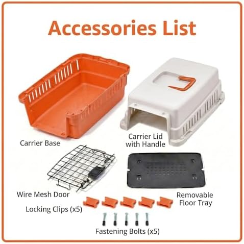 Hard-Sided Pet Carrier for Cats and Small Dogs, 20" Sturdy Travel Kennel with Secure Wire Door & 360° Ventilation, Portable Plastic Crate for Vet Visits & Car Travel (White/Orange)