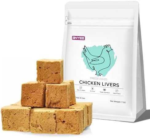 7 OZ Freeze Dried Chicken Liver Treats for Dogs Cats, High Protein Raw Dog Food Topper, Single Fresh Ingredient Treats, Rawhide Free