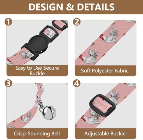 2 Pack Small Dog Collar White Roosters Red Combs Tails Puppy Collar with Bell, Adjustable 10.6 to 17.1 Inches