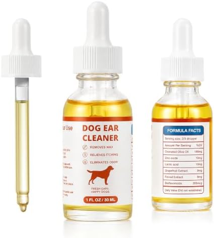 Dog Ear Cleaner for Dogs, Gentle Ear Cleaning Solution with Dropper, Removes Ear Wax, Dirt & Odor, Helps Relieve Itchy Ears, Non-Stinging Ear Cleaner for Puppies & Adult Dogs