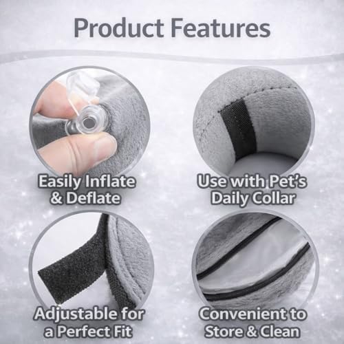 Inflatable Dog Cone Collar Alternative – Soft Recovery Donut E-Collar for Small, Medium, and Large Dogs & Cats After Surgery (Grey, L [18"-24"])