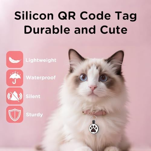 QR Code Cat Tag, Modifiable Pet Online Profile Page, Multiple Emergency Contact, Silent Silicone, Lightweight, No Jinging, Collar Accessories, QR Cat ID Tag (Small Breeds - 1", Black)