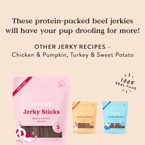 Bocce's Bakery Jerky Stick Dog Treats,Wheat-Free,Made with Limited-Ingredients,Baked in The USA with No Added Salt or Sugar,All-Naural & High-Protein,Beef & Carrot Recipe,4 oz,(Pack of 2)