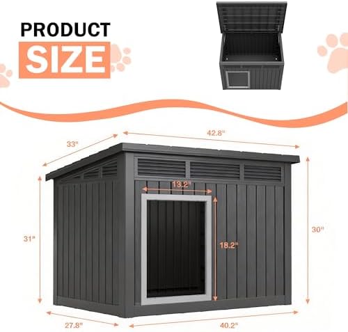 Fancyango Large Dog House with Removable Roof for Indoor & Outdoor Use - Big Dog House for Large Medium Dogs(42.8" L x 33" W x 31.5" H) Deep Black