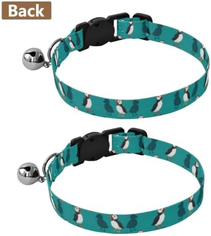 Cartoon Puffins Teal Adjustable Buckle Kitten Collar 2 Pack Collars for Cats