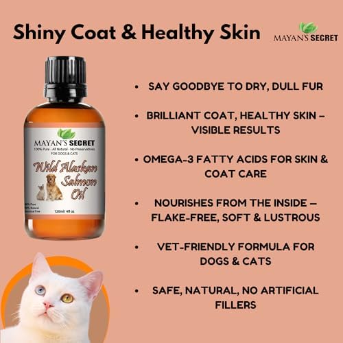 Pure Wild Alaskan Salmon Oil for Dogs & Cats - Supports Joint Function, Immune & Heart Health - Omega 3 Liquid Food Supplement for Pets - All Natural EPA + DHA Fatty Acids for Skin & Coat