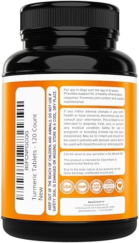Turmeric for Dogs (155mg) Turmeric Curcumin Supplement for Dogs with BioPerine - Immune System Hip, Mobility & Joint Support - 120 Chicken Flavor Chewable Tablets - Third Party Tested & Non-GMO