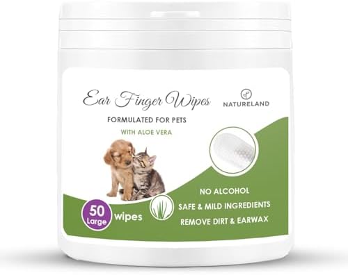 Natureland Dog and Cat Ear Finger Wipes, Large Otic Cleaning, 50 Count