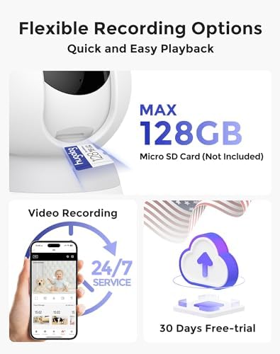 Hugolog 3K 5MP Indoor Pan/Tilt Security Camera with Auto-Focus,Ideal for Baby Monitor/Pet Camera/Home Security,Starlight Color Night Vision,Human/Pet AI,Noise Reduction,US Cloud,Works with Alexa