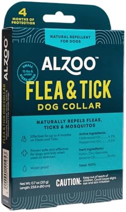 ALZOO Natural Flea & Tick Dog Collar - Helps Repel Fleas, Ticks & Mosquitoes - 100% Plant-Based Active Ingredients, Waterproof, Up to 4 Months Protection - Small-Sized Dogs 15 lbs & Under - Pack of 3