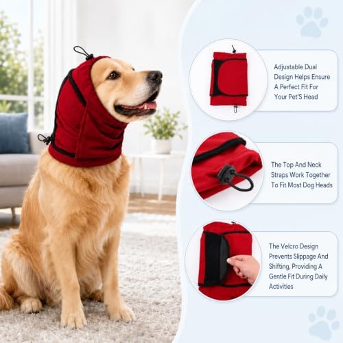 Dog Ear Muffs Noise Protection,Soft Calming Hoodie Quiet,Dog Calming Hoodie & Ear Cover,Soft Double-Layer No Shake Head Wraps,Quiet Ear Covers for Thunderstorm,Firework,Bath,Grooming,Gray/L