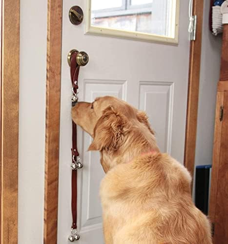 Leather Dog Doorbells to Go Outside, Brass Potty Training Bell