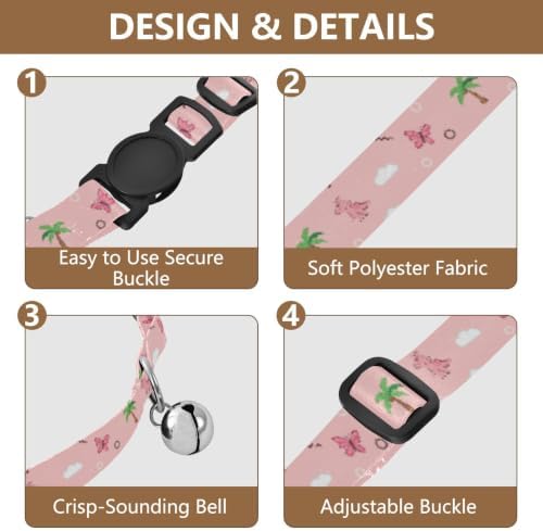 Cute Cartoon Dinosaurs Yellow Kitten Bell Collar 2 Pack Kitten Collars Adjustable Length 10.6" to 17.1"