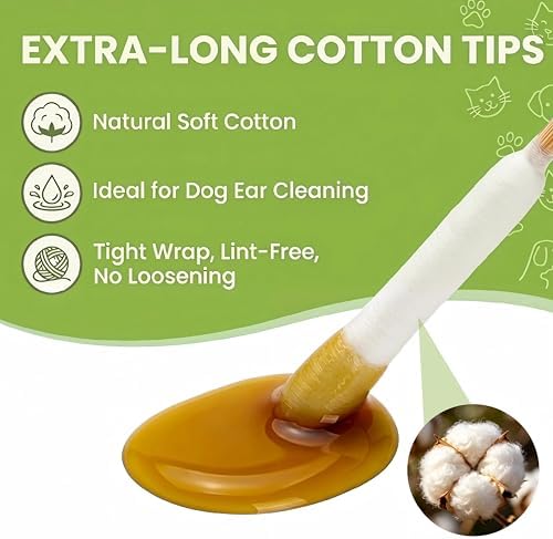 400 Pcs 6 Inch Long Dog Ear Swabs with Storage Box, Large Cotton Buds with Bamboo Handle, Soft & Absorbent Dogs Ear Cleaner Sticks for Gentle Cleaning
