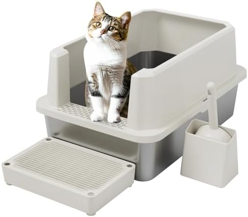RIZZARI Stainless Litter Box Semi-Closed: Odorless, Large, Easy Clean