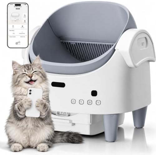 Automatic Self-Cleaning Cat Litter Box with App, Open Top, White