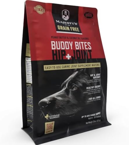 Majesty's Grain-Free Buddy Bites Hip and Joint Wafers for All Dogs - Superior Support Supplement - Carob and Sweet Potato Flavored - 56 Count (Up to 8 Week Supply)