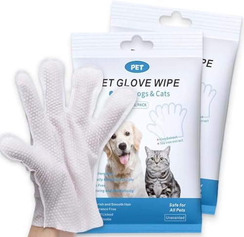 Dog and Cat Cleaning Gloves, Cleaning and Deodorizing Grooming Gloves, Dog and Cat Fur Face, Ears, Eyes, Paws Cleaner, Pet Grooming Wipes, Nourishing Fur, for Daily Care and Travel, No Rinse (18 Pcs)