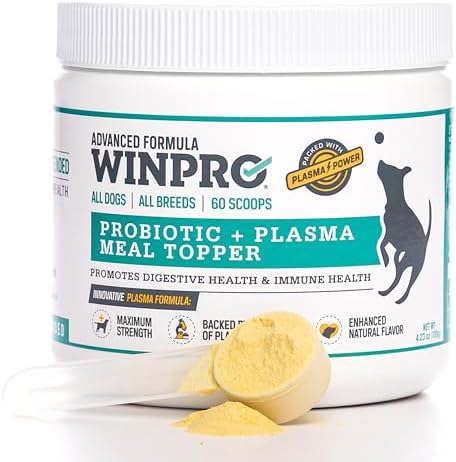 WINPRO Dog Probiotic Powder Meal Topper, Spray Dried Plasma with Prebiotics and Probiotics for Digestive Support and Gut Health for Dogs, All Breeds, Ages, and Sizes, 60 Scoops, Made in USA