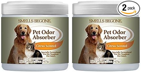 SMELLS BEGONE 15oz Gel Pet Odor Eliminator - Absorb & Remove Strong Odors from Pets, Cat Litter, Dog Poop, Urine Smells - Eliminate Whole Home Odors with Essential Oils (Citrus, 2-Pack)