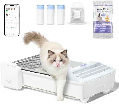 Open-Top Self Cleaning Litter Box, 2026 Upgraded Extra Large Automatic Cat Litter Box for Multiple Cats, Safety Sensors/App Control/Odor Control/Easy Clean - Includes 5 lbs Premium Cat Litter