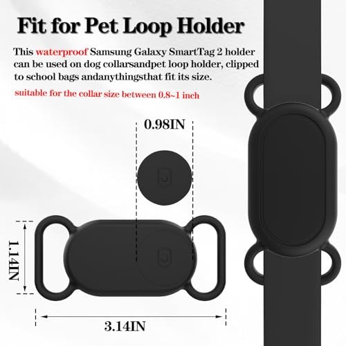 2 Pack Waterproof Dog Collar Compatible with Samsung Galaxy SmartTag 2 | Silicone GPS Tracker Hidden for Samsung Tag 2, Anti-Lost Dog Collar Smart Tag 2 Case(Black,Pink)