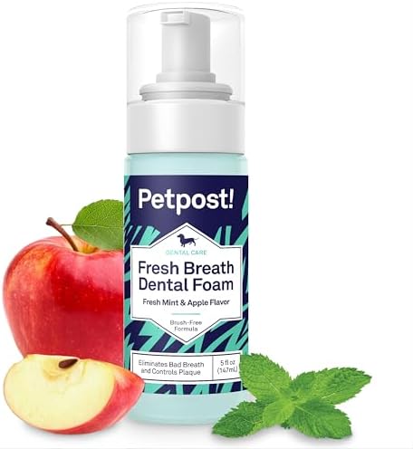 Petpost | Fresh Breath Foam for Dogs - Mint & Apple Flavored Dental Solution that Eliminates Bad Breath - Natural Tooth Cleaning Treatment 5 oz.
