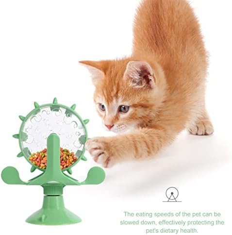 DOITOOL Windmill Cat Toy Cat Treat Dispenser Toy Interactive Cat Toy Slow Feeder Dog Food Dispenser Pet Treat Feeder 360 Degree Rotating Windmill Toys with Suction Cup, Green