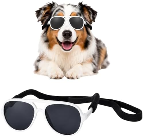 G010 Dog Pet Costume Aviator Sunglasses for Medium Breeds 18-40 lbs (2-Pack Black + White, uv400)