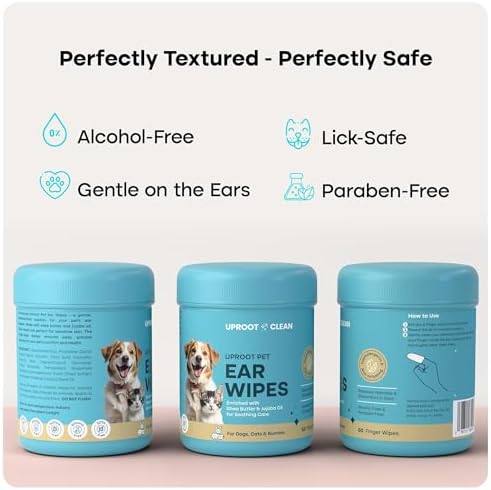 Uproot Clean Cat & Dog Ear Cleaner Finger Wipes: Natural, Disposable, 50ct