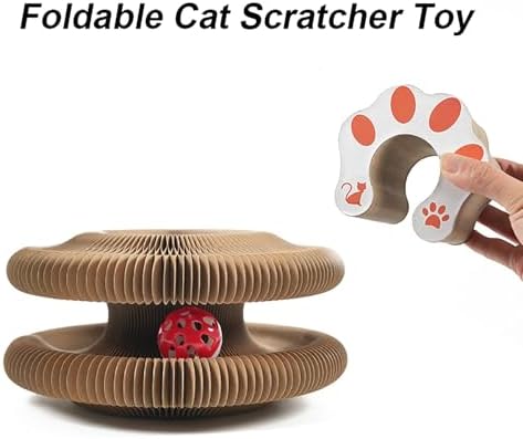 Kitty Curlz Cat Toy, Magic Organ Cat Interactive Scratcher Cardboard with Bell Ball, Foldable & Changeable Accordion Shape Exercise Anxiety Relief Toy for Indoor Cats(2PCS)