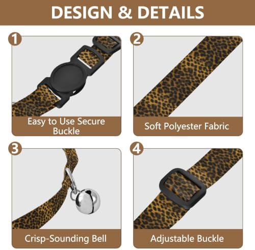 Leopard Spots Black Brown Adjustable Pet Collar, 2 Pack Dog Bell Collar